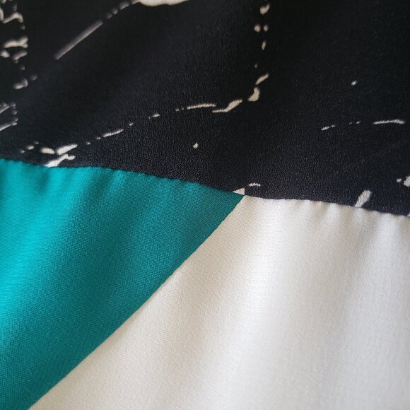 Calvin Klein Blouse Turquoise Black White 3/4 Sleeve - Picture 9 of 13